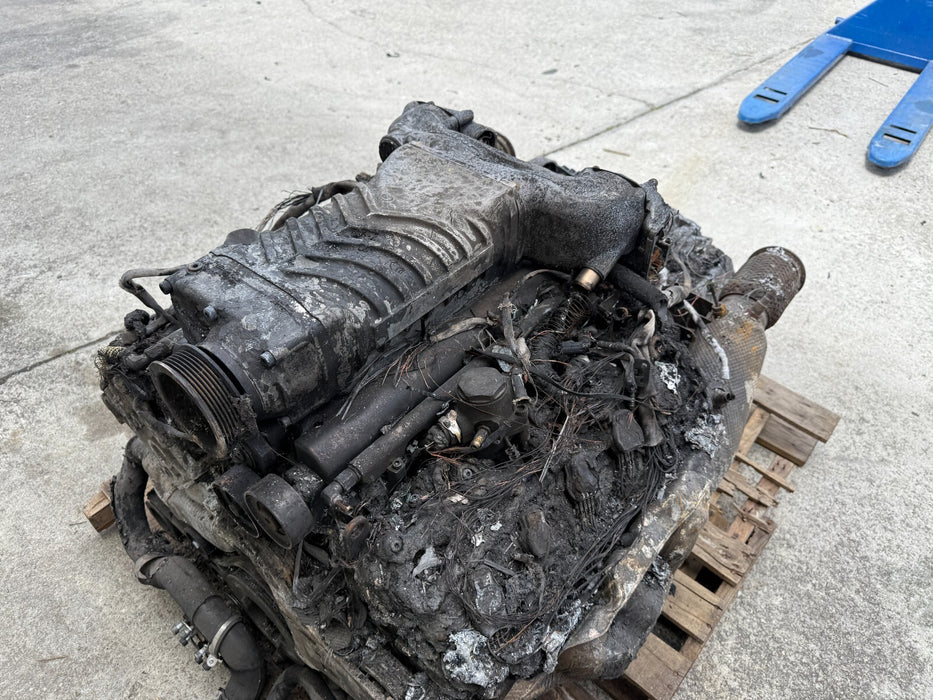 2014 AUDI R8 5.2L V10 ENGINE TRANSMISSION ESS SUPERCHARGER *BURNT* -BUILT BLOCK-