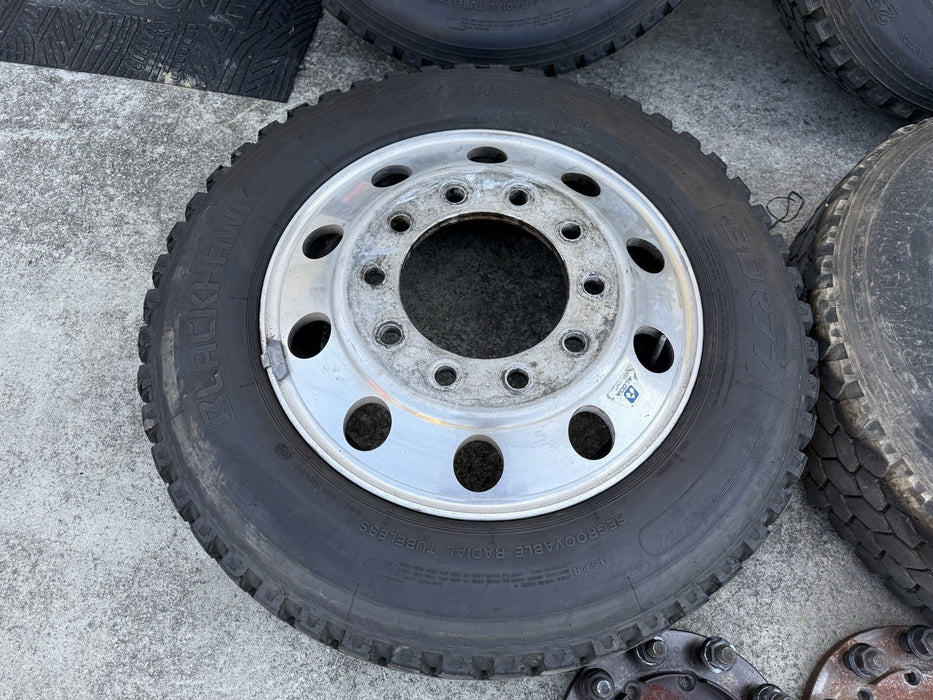 FORD F350 22.5" ALCOA WHEELS 255/70R22.5 BLACKHAWK BDR777 TIRES ADAPTERS