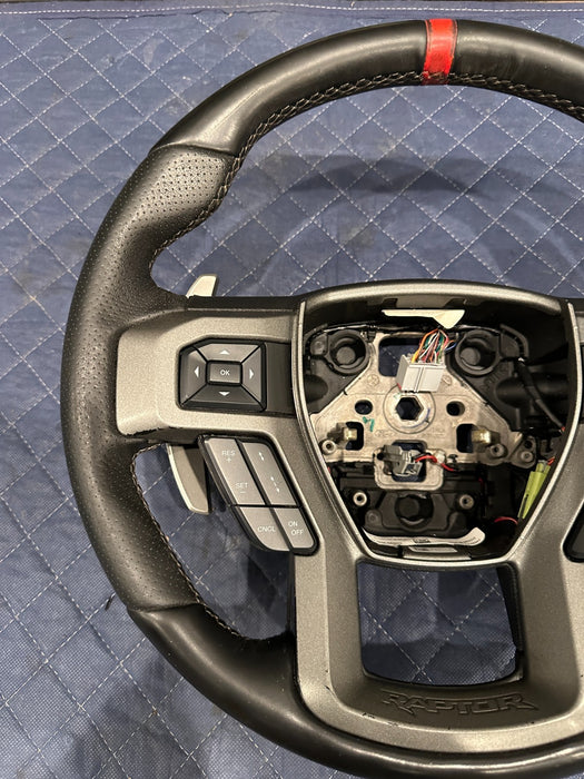 2019 FORD F150 3.5L RAPTOR LEATHER STEERING WHEEL W RED STRIPE OEM *SLIGHT WEAR*