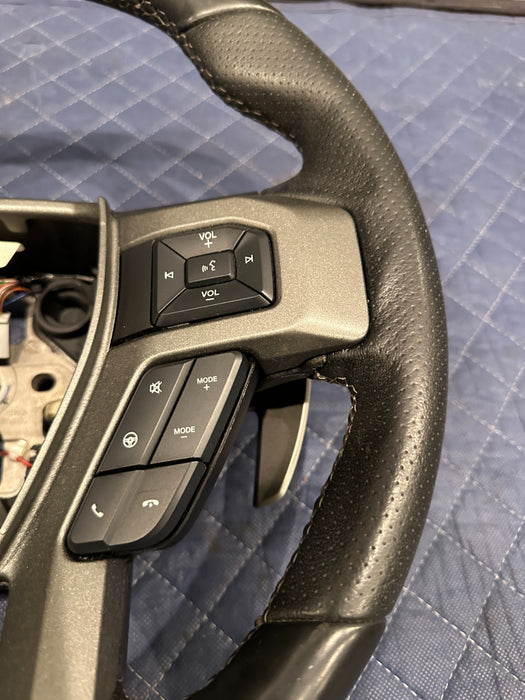 2019 FORD F150 3.5L RAPTOR LEATHER STEERING WHEEL W RED STRIPE OEM *SLIGHT WEAR*