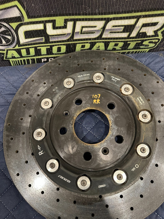 2014 AUDI R8 REAR RIGHT PASSENGER CARBON CERAMIC BRAKE ROTOR OEM 420 615 602 F