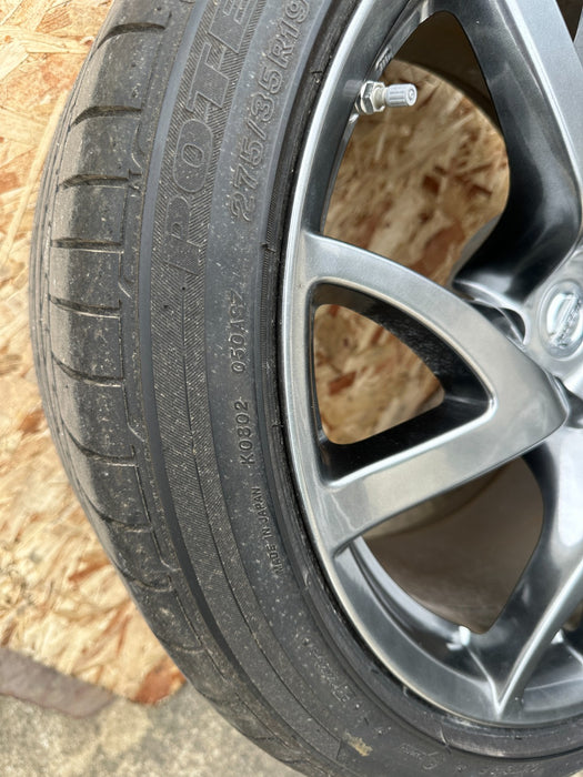 2013 NISSAN 370Z FRONT REAR WHEELS RIMS TIRES 19X9 19X10 OEM *SLIGHT CURB RASH*