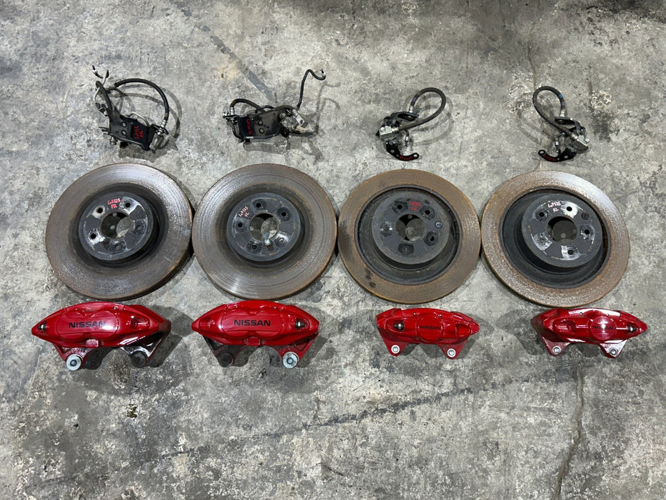 2013 NISSAN 370Z SPORT RED CALIPERS ROTORS BRAKE LINES SET OEM