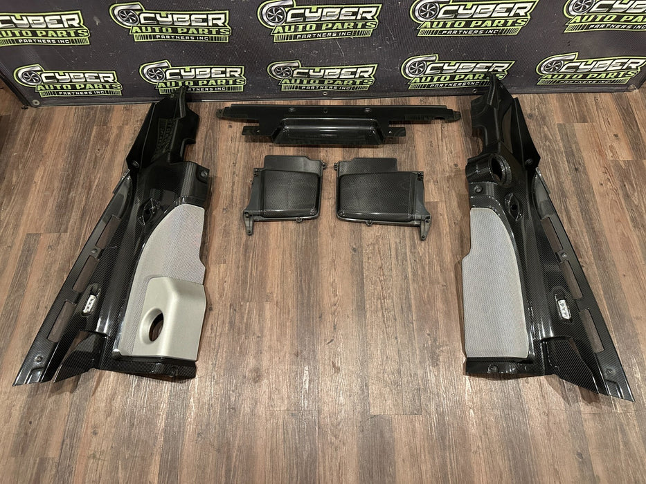 2014 AUDI R8 CARBON FIBER ENGINE BAY SET OEM (4 PC) INTAKE COVERS & SIDE PANELS