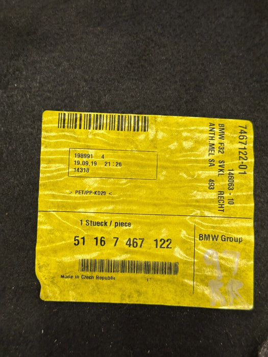 2020 BMW M4 F82 REAR RIGHT TRUNK SIDE TRIM 7467122-01 51 16 7 467 122