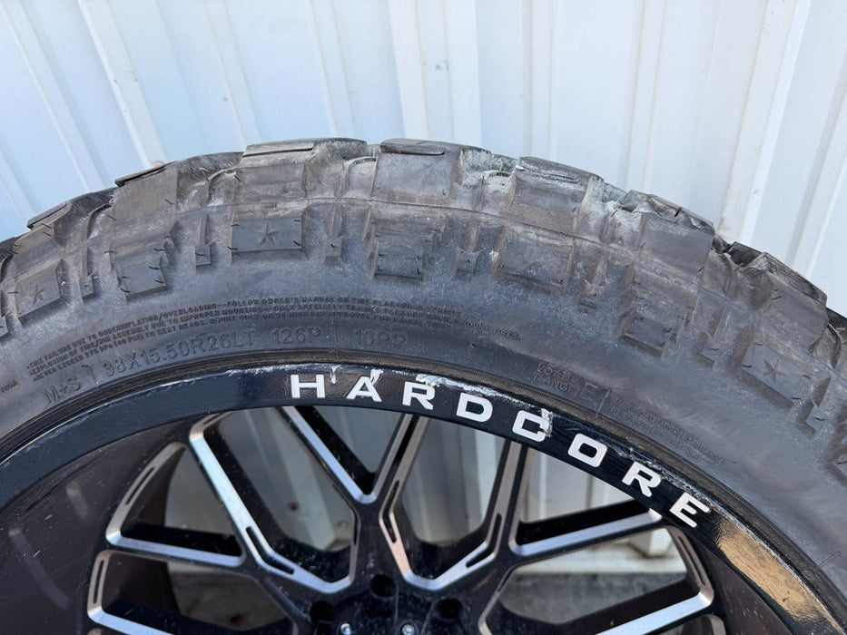 FORD F250 F350 8X170 HARDCORE HC104 BLACK MILLED 26X14 FURY 38X15.50R26 TIRES