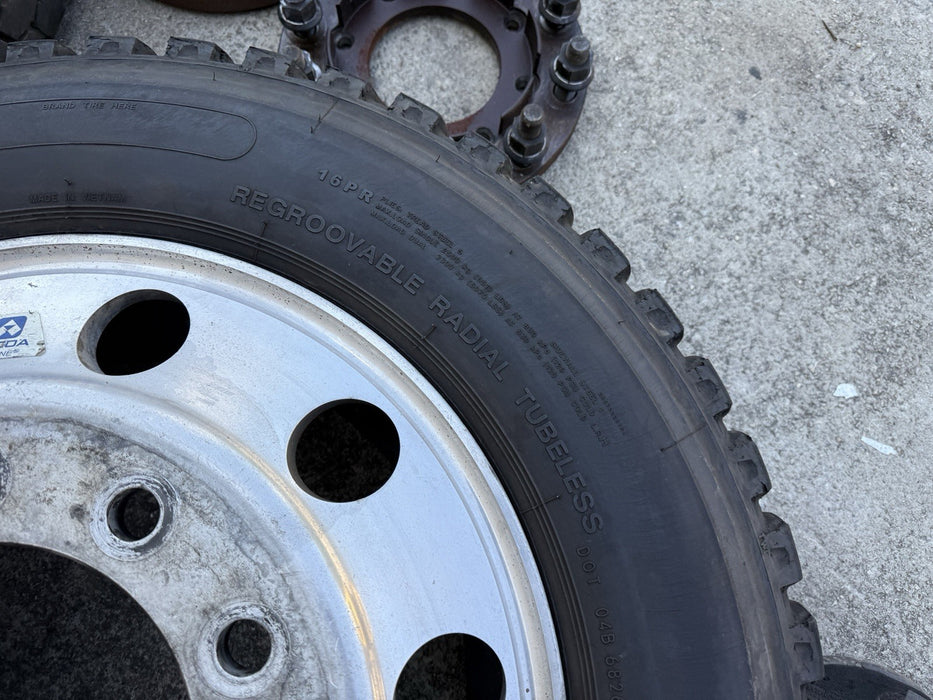 FORD F350 22.5" ALCOA WHEELS 255/70R22.5 BLACKHAWK BDR777 TIRES ADAPTERS