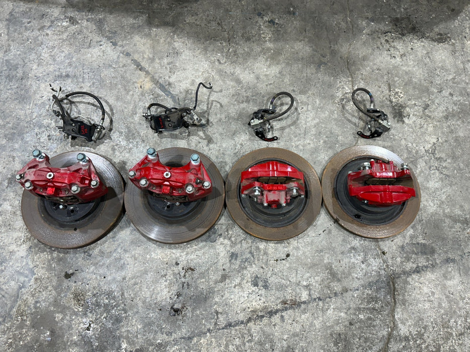 2013 NISSAN 370Z SPORT RED CALIPERS ROTORS BRAKE LINES SET OEM