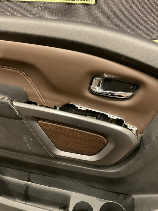 2016 NISSAN TITAN XD PLATINUM RESERVE FRONT LEFT DOOR PANEL WOOD LEATHER OEM
