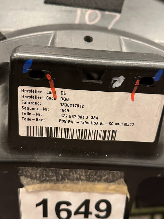 2014 AUDI R8 SPYDER DASHBOARD DASH PANEL OEM 423 857 001 J *READ*
