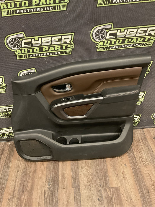 2016 NISSAN TITAN XD PLATINUM RESERVE FRONT RIGHT DOOR PANEL WOOD LEATHER OEM