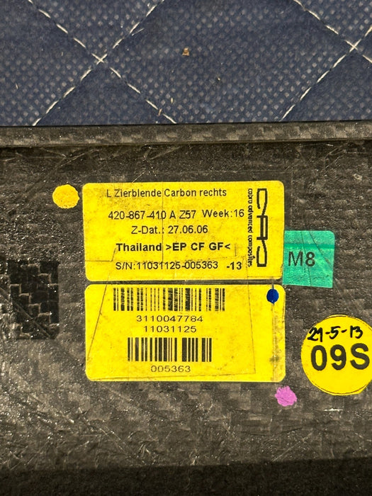 2014 AUDI R8 SPYDER LEFT RIGHT CARBON FIBER DOOR PANEL TRIM MOULDING 420 867 410