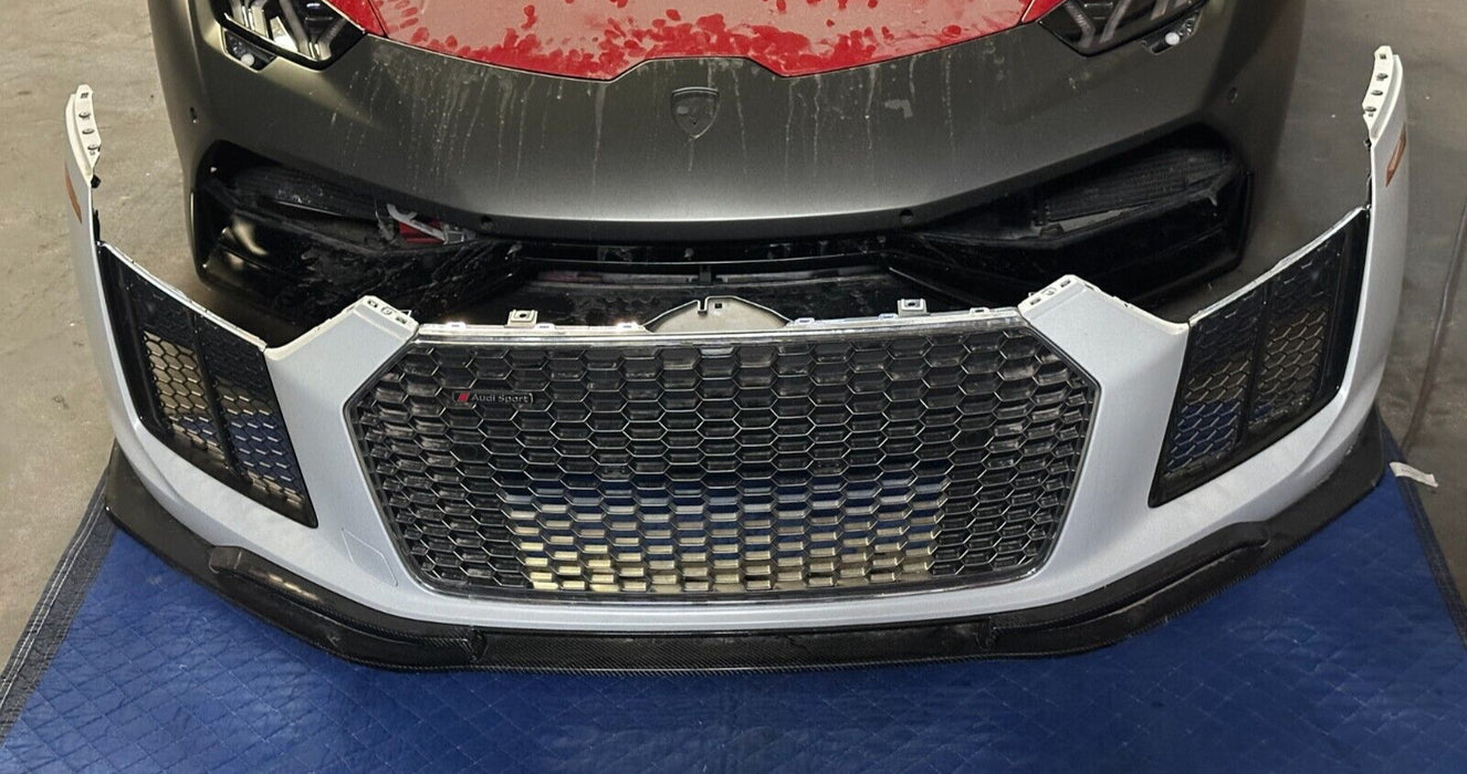 2017 2018 AUDI R8 FRONT BUMPER COMPLETE ASSEMBLY W/ GRILLES SENSORS CARBON LIP