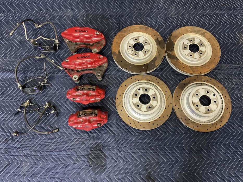 2014 NISSAN 370Z NISMO AKEBONO BRAKE CALIPERS/ROTORS/BRAKE LINES FRONT REAR OEM