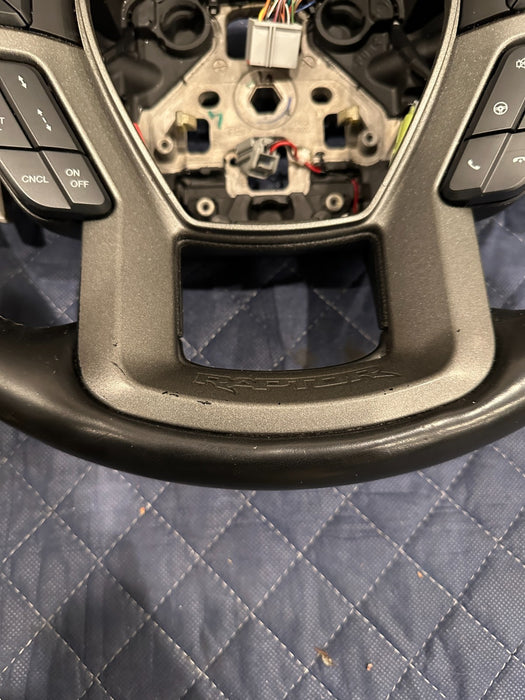 2019 FORD F150 3.5L RAPTOR LEATHER STEERING WHEEL W RED STRIPE OEM *SLIGHT WEAR*