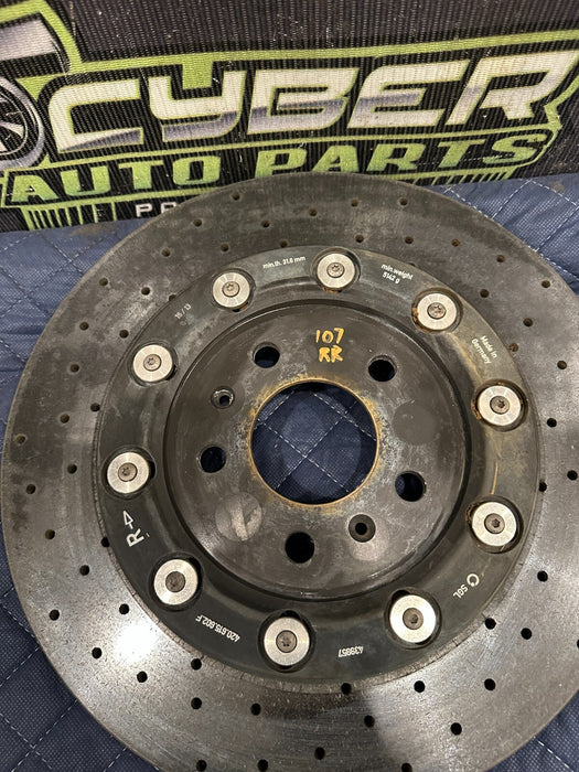 2014 AUDI R8 REAR RIGHT PASSENGER CARBON CERAMIC BRAKE ROTOR OEM 420 615 602 F