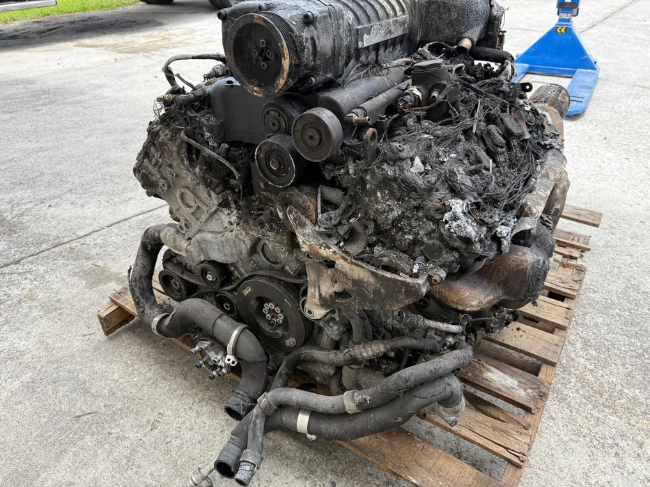 2014 AUDI R8 5.2L V10 ENGINE TRANSMISSION ESS SUPERCHARGER *BURNT* -BUILT BLOCK-
