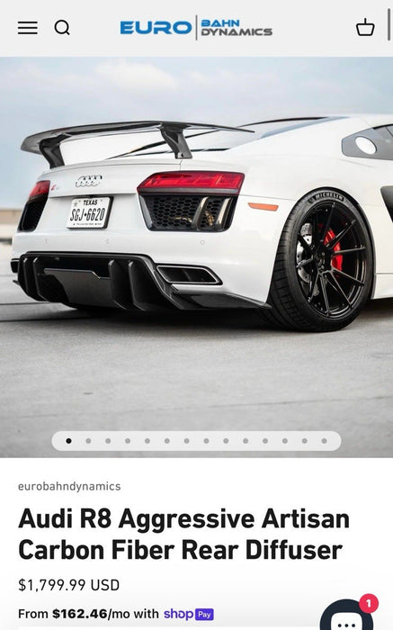 2017 2018 AUDI R8 EURO BAHN DYNAMICS REAR DIFFUSER CARBON FIBER AFTERMARKET