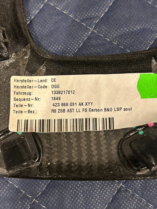 2012 AUDI R8 SPYDER LEFT DOOR CARBON FIBER TRIM PANEL OEM 423 868 091