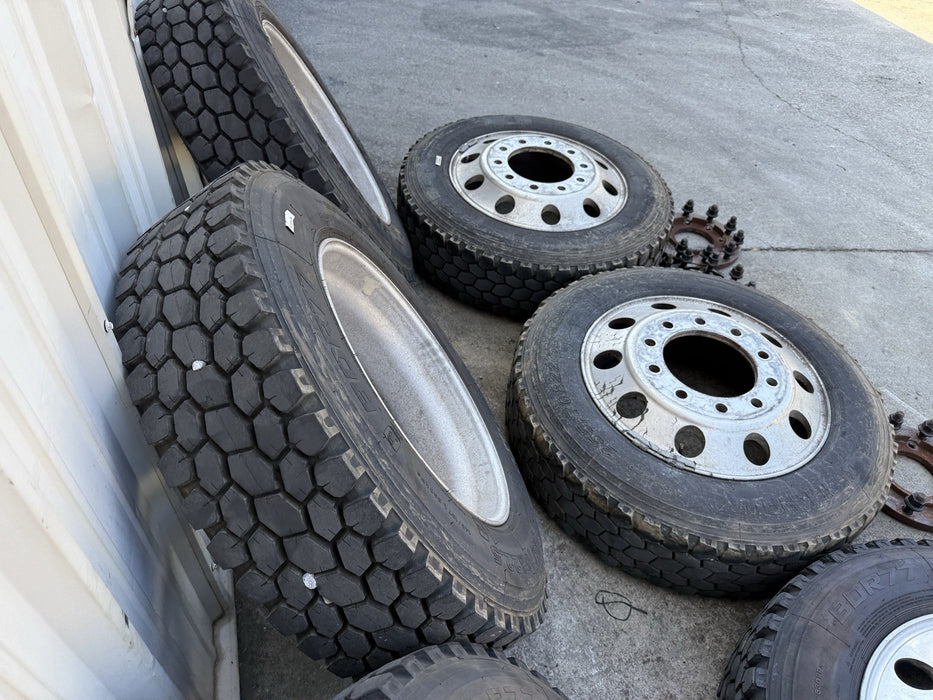 FORD F350 22.5" ALCOA WHEELS 255/70R22.5 BLACKHAWK BDR777 TIRES ADAPTERS