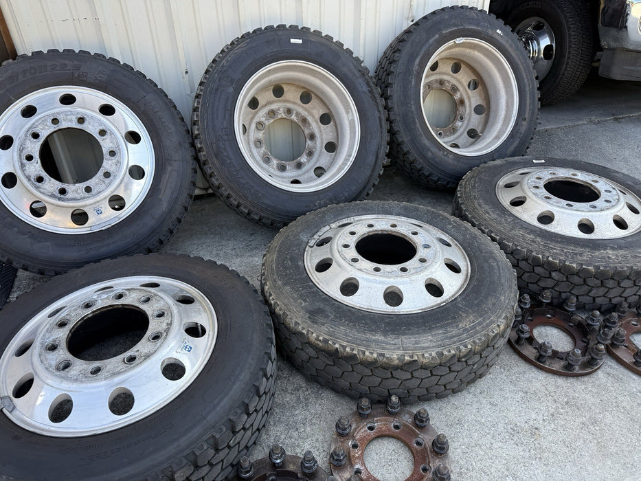 FORD F350 22.5" ALCOA WHEELS 255/70R22.5 BLACKHAWK BDR777 TIRES ADAPTERS