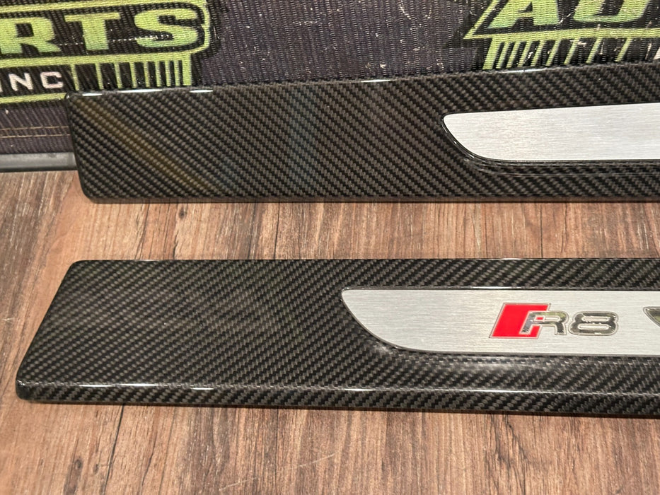 2021 AUDI R8 INTERIOR CARBON FIBER LEFT RIGHT KICK SCUFF PLATES OEM *READ*