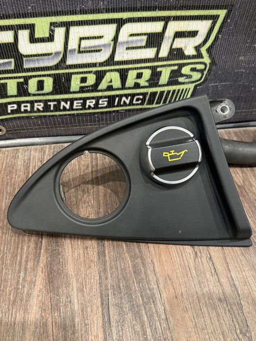 2014 PORSCHE 911 TURBO S 991 ENGINE OIL BRACKET W FILLER TUBE