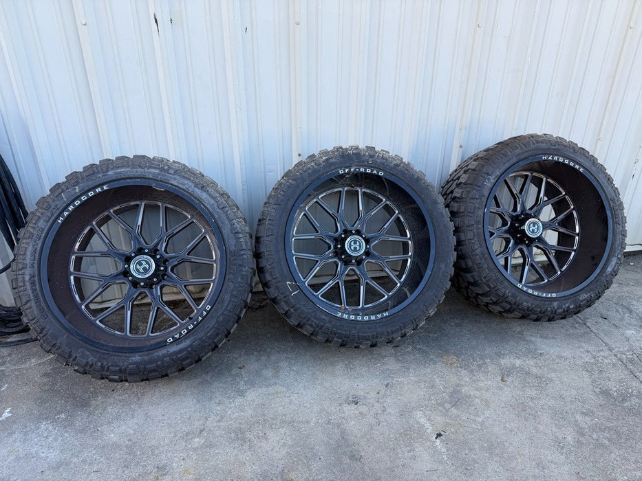 FORD F250 F350 8X170 HARDCORE HC104 BLACK MILLED 26X14 FURY 38X15.50R26 TIRES