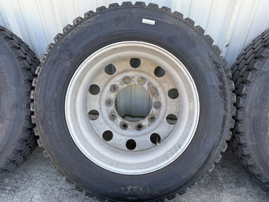 FORD F350 22.5" ALCOA WHEELS 255/70R22.5 BLACKHAWK BDR777 TIRES ADAPTERS
