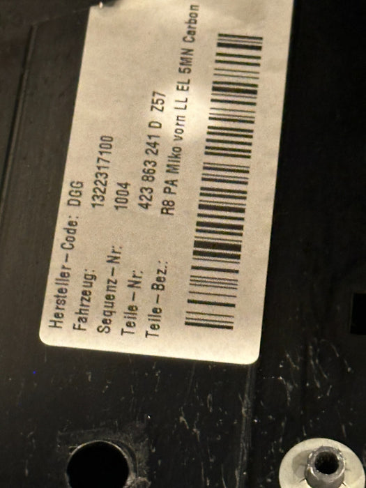 2014 AUDI R8 FRONT CENTER CONSOLE BASE OEM W/ CARBON FIBER TRIMS 423 863 241 D