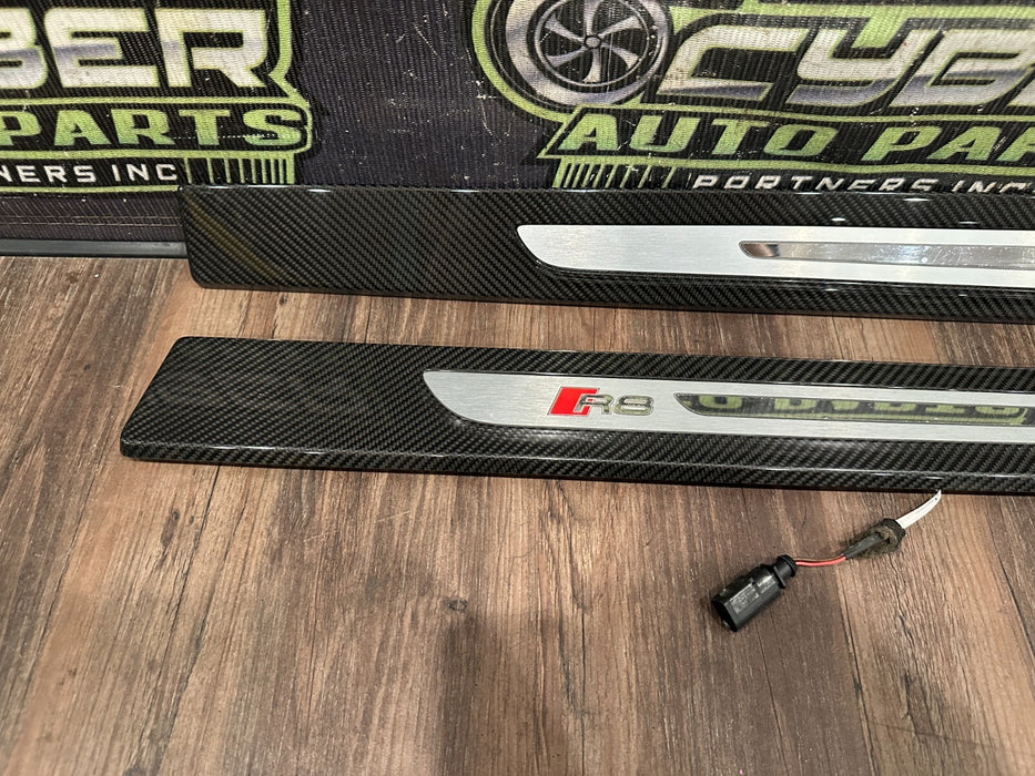 2021 AUDI R8 INTERIOR CARBON FIBER LEFT RIGHT KICK SCUFF PLATES OEM *READ*
