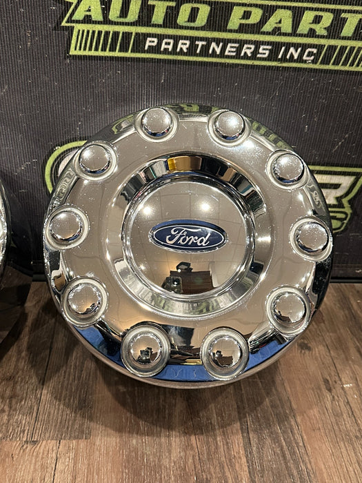 2017-2019 FORD F250 F350 F450 LEFT RIGHT CHROME WHEEL CENTER CAPS OEM *WEAR/READ