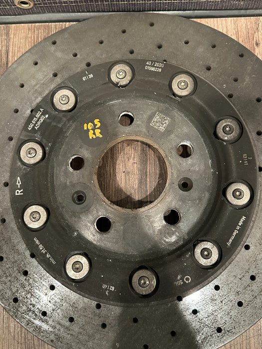 2021 AUDI R8 REAR PASSENGER RIGHT CARBON CERAMIC BRAKE ROTOR OEM 4S0.615.602.A