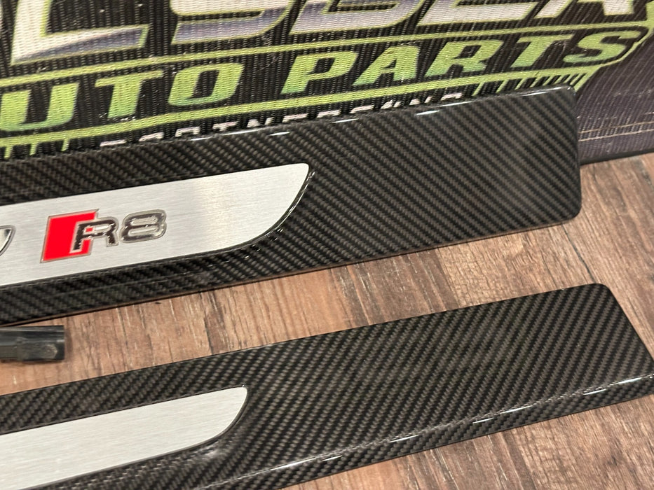 2021 AUDI R8 INTERIOR CARBON FIBER LEFT RIGHT KICK SCUFF PLATES OEM *READ*