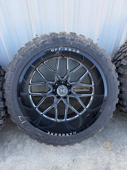 FORD F250 F350 8X170 HARDCORE HC104 BLACK MILLED 26X14 FURY 38X15.50R26 TIRES