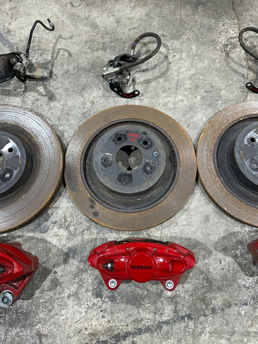 2013 NISSAN 370Z SPORT RED CALIPERS ROTORS BRAKE LINES SET OEM