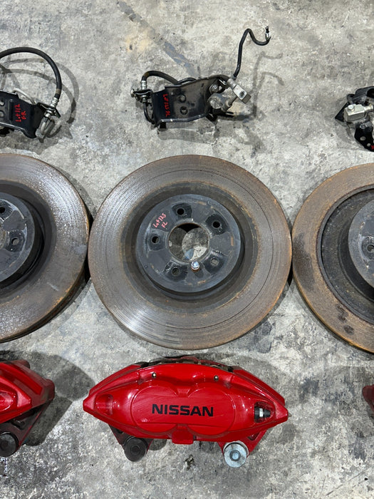 2013 NISSAN 370Z SPORT RED CALIPERS ROTORS BRAKE LINES SET OEM