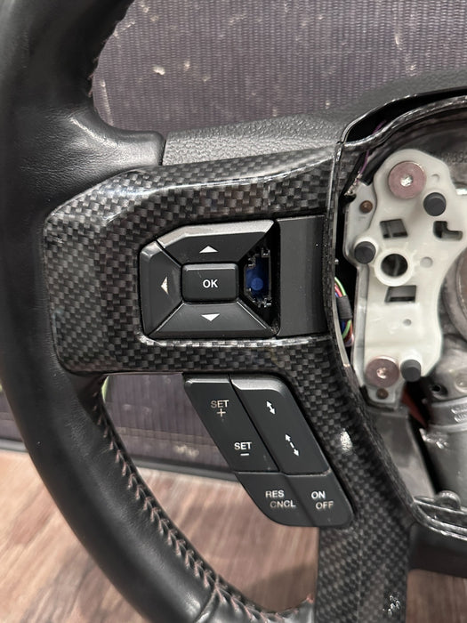 2017-2019 FORD F250 F350 F450 CARBON FIBER STEERING WHEEL OEM *FAULT/PARTS ONLY*