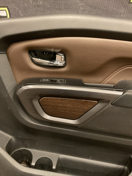 2016 NISSAN TITAN XD PLATINUM RESERVE FRONT RIGHT DOOR PANEL WOOD LEATHER OEM