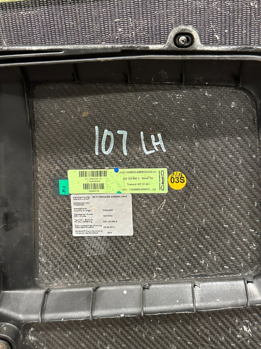 2014 AUDI R8 CARBON FIBER ENGINE BAY SET OEM (4 PC) INTAKE COVERS & SIDE PANELS