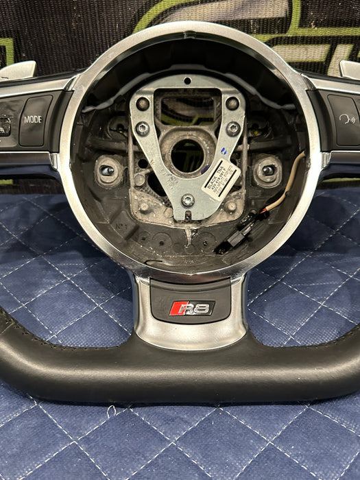 2014 AUDI R8 V10 BLACK LEATHER STEERING WHEEL W PADDLE SHIFTER OEM ~FLAW!!~