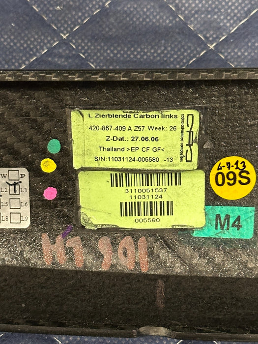 2014 AUDI R8 SPYDER LEFT RIGHT CARBON FIBER DOOR PANEL TRIM MOULDING 420 867 410