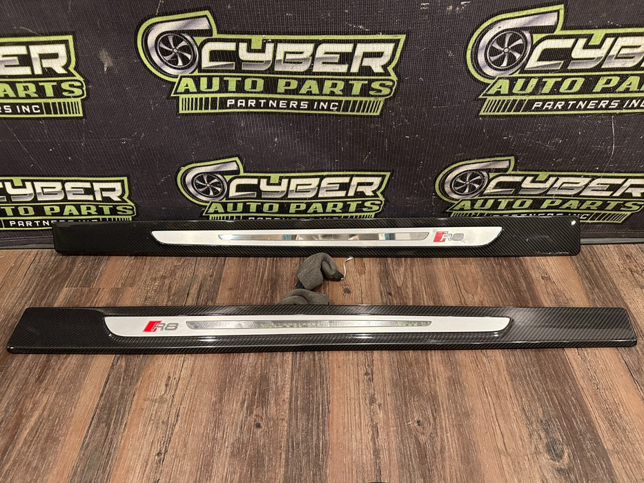 2017-18 AUDI R8 INTERIOR CARBON FIBER LEFT RIGHT KICK SCUFF PLATES OEM *READ*