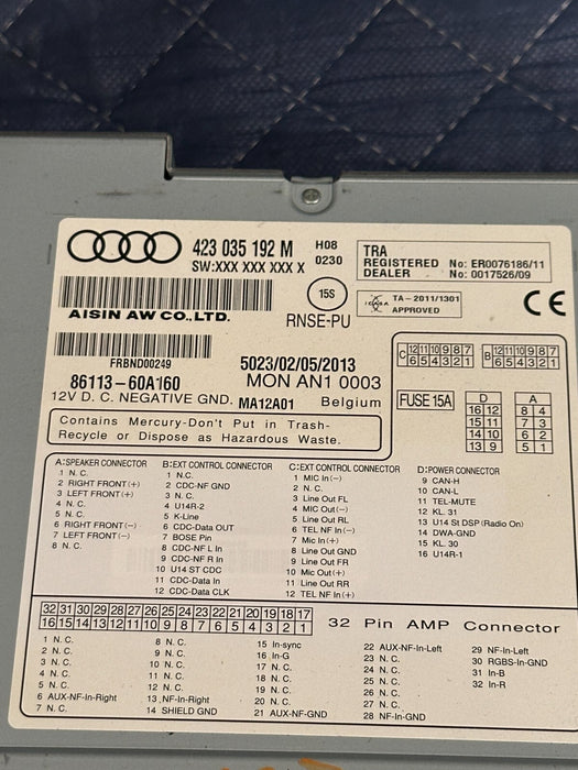 2014 AUDI R8 NAVI NAVIGATION SYSTEM RADIO RECEIVER SCREEN HEAD 423 035 192 M