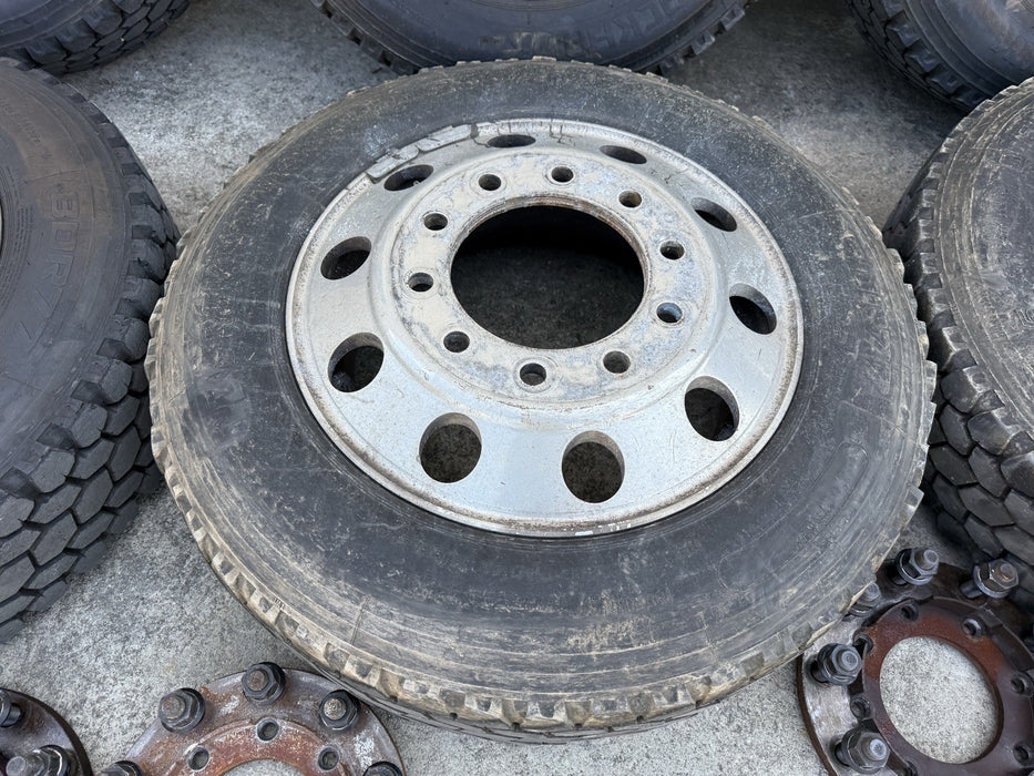 FORD F350 22.5" ALCOA WHEELS 255/70R22.5 BLACKHAWK BDR777 TIRES ADAPTERS