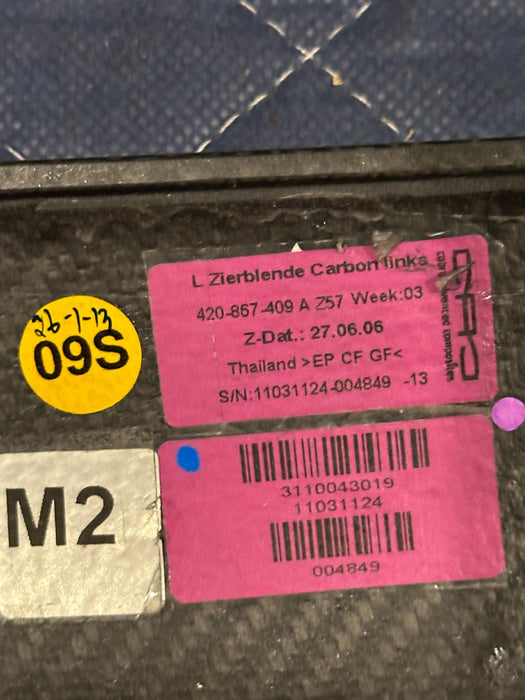 2014 AUDI R8 PLUS LEFT RIGHT CARBON FIBER DOOR PANEL TRIMS MOULDING 420 867 410