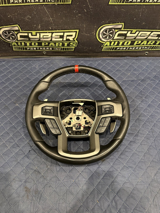 2019 FORD F150 3.5L RAPTOR LEATHER STEERING WHEEL W RED STRIPE OEM *SLIGHT WEAR*