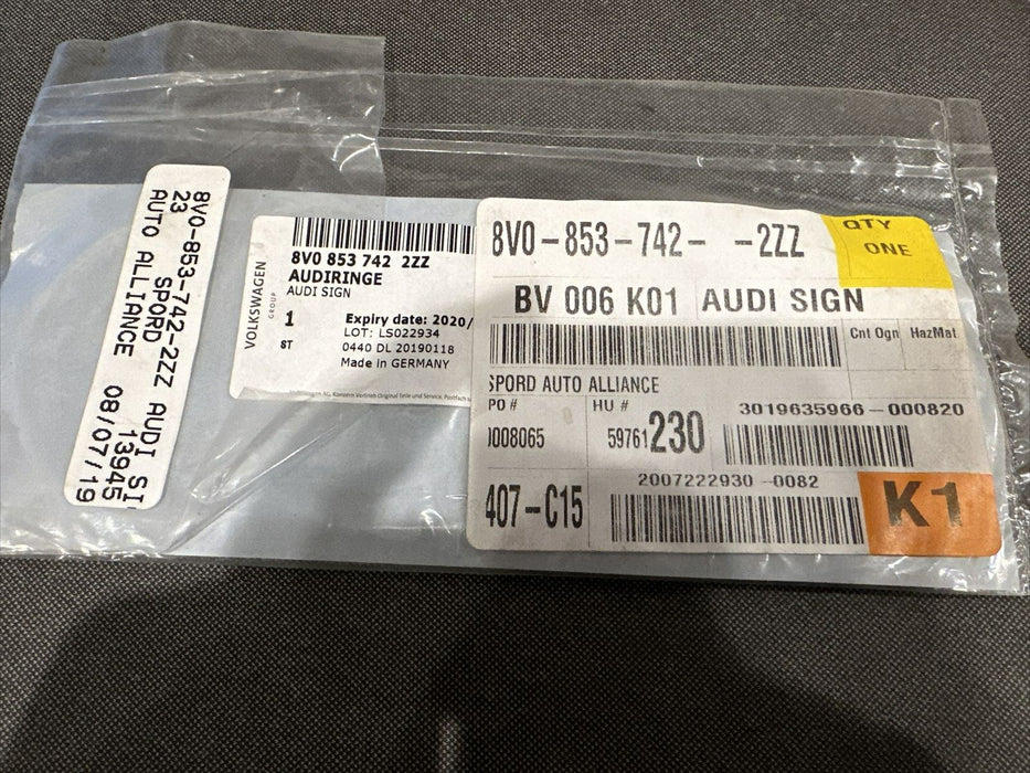 2017 AUDI R8 Badge Logo Ring Emblem Ornament OEM 8V0-853-742-2ZZ ~BRAND NEW~