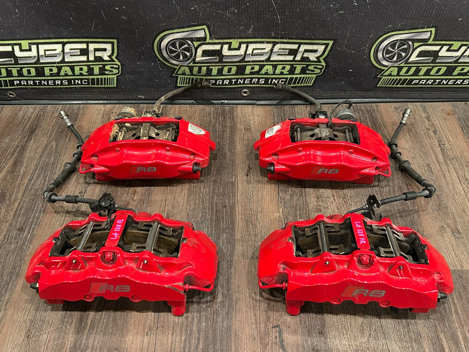 2017 AUDI R8 RED BRAKE CALIPER SET OEM *PAINT CHIPS 9,10*