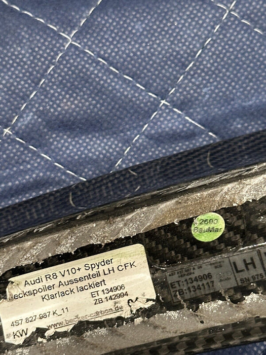 2017-2023 AUDI R8 SPYDER CONVERTIBLE CARBON FIBER SPOILER LEFT OEM 4S7 827 987 K